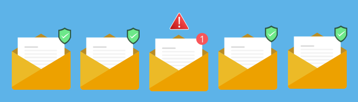 email deliverability image, emails with checkmarks and one deliverability failure